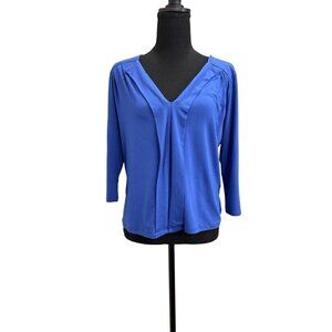 M&Co Blue V Neck Blouse Long Sleeve Size M